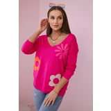Kesi Sweater blouse with fuchsia floral pattern