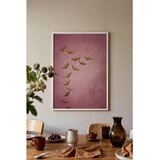 Wallxpert uramljena slika 115206, jato zlatnih ždralova na ružičastoj pozadini, 30 x 40 cm, beli ram | Eponuda.com