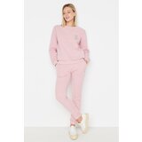 Trendyol Dried Rose Basic Raised Printed Knitted Tracksuit Set Cene