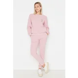 Trendyol Dried Rose Basic Raised Printed Knitted Tracksuit Set