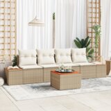 vidaXL 5-delni set vrtnih kavč s blazinami bež poli ratan akacijev | Shoptok.si