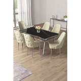 Hanah home trpezarijski set Vae, sto i 6 stolica, ploča u dekoru Sonata, hromirane noge, krem tkanina Babyface | Eponuda.com