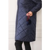 Dewberry Z6646 DEWBERRYN FUR POMPOM LADIES' COAT-NAVY BLUE | shoptok.hr