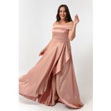 Lafaba Women's Powder Plus Size Satin Evening Dress & Prom Dress with Boat Collar. Cene