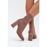 Boto Fabric Slip-On Women's Ankle Boots on Heel Beige Virelle | Shoptok.si
