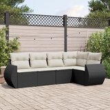 Maison Chic Seti vrtnega pohištva - Vrtna garnitura - Vrtni pohištvo set 5-delna z blazinami črn poli ratan, (21817674) | Shoptok.si