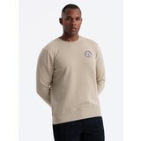 Ombre Men's non-stretch sweatshirt with college style patch - sand | Shoptok.si