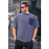 Madmext Men's Navy Blue Striped Basic T-Shirt 6084 Cene