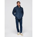 Ombre Men's lightweight jacket of combined materials with hood and decorative quilting - black | shoptok.hr