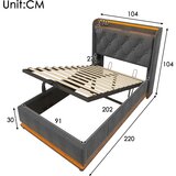 Lumor Postelja s predalom 90x200 cm iz lana - Z LED in USB in Type-C vtičnicami - Siva, (22156142) | Shoptok.si