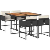  5-dijelni vrtni blagovaonski set s jastucima od poliratana crni | shoptok.hr