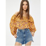 Koton Ethnic Patterned Crop Blouse Open Shoulder Frilly | shoptok.hr