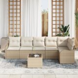 vidaXL 7-delni set vrtnih kavčev z blazinami rjavega poli ratana | Shoptok.si