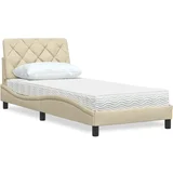 vidaXL Postelja z vzmetnico krem 90x200 cm blago
