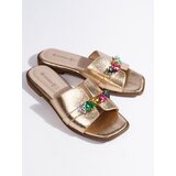 Shelvt Women's gold flip-flops with pebbles | shoptok.hr