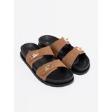 Shelvt Women's tan flip-flops with gold inserts | shoptok.hr