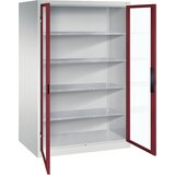 C+P Omara s krilnimi vrati z akrilnim steklom, VxŠxG 1950 x 1200 x 800 mm, 4 police, svetlo sive / rubinasto rdeče barve | Shoptok.si
