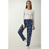 Happiness İstanbul Women's Blue Patterned Soft Textured Knitted Pajama Bottoms Cene