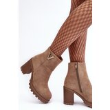 Boto Women's Suede Boots On Heel With Decoration Beige Strong | ePonuda.com