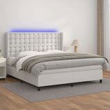  Krevet box spring s madracem LED bijeli 160x200 cm umjetna koža Cijene