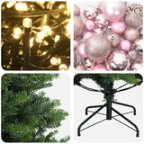  Umjetno božićno drvce s kuglicom 120 cm 150 LED lampica - Zelena 120 cm s LED-ima i ružičastim lopticama | shoptok.hr