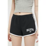 Hollister Co. Kratke hlače za žene, boja: crna, s aplikacijom, visoki struk