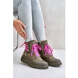 Kesi Women's Platform Ankle Boots with Lace Up Leopard Pattern Green Edidda | Shoptok.si