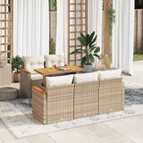 Maison Chic Seti vrtnega pohištva - Vrtna garnitura - Vrtni pohištvo set z blazinami 6-delna bež ratan/akacija, (21798364) | Shoptok.si