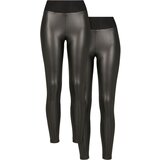 UC Ladies Women's High Waisted Faux Leather Leggings, Pack of 2 Black+Black cene