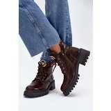 Boto Warm Lined Women's Ankle Boots with Golden Detail Chocolate Kavirae | Shoptok.si
