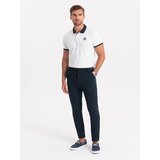 Ombre Men's knitted pants with elastic waistband - navy blue Cene