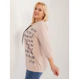 Fashion Hunters Beige women's plus size blouse with inscriptions