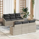 vidaXL 7-delni vrtni kavč set z blazinami svetlo siv poli ratan | Shoptok.si