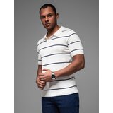 Ombre Men's horizontal striped viscose polo shirt - white and navy | Eponuda.ba