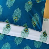 Their Nibs Bela/zelenomodra bombažna podaljšana posteljnina za zakonsko posteljo 230x220 cm Peacock Feather – | Shoptok.si