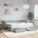 vidaXL Izvlečna dnevna postelja s predali svetlo siva 90x200 cm žamet Cene