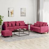  3-dijelni set sofa s jastucima crvena boja vina baršunasti | shoptok.hr