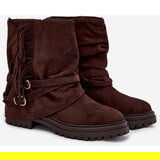 Boto Insulated women's ankle boots with fringes and klaras flat heel chocolate Helianne Cijene