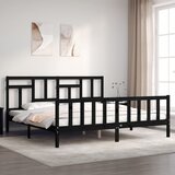 vidaXL Posteljni okvir z vzglavjem črn 200x200 cm trden les | Shoptok.si