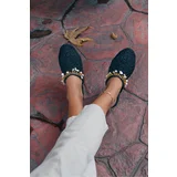 NİŞANTAŞI SHOES Kate Black Knitted Seashell Detail Women's Slippers