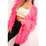 Kesi Włoski Women's cardigan with fringes and loose fit neon pink | shoptok.hr