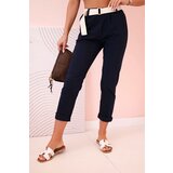 Kesi Włoski Women's viscose trousers with belt and rolled up leg navy blue Cijene