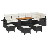 vidaXL set od 10 komada vrtnih sofa s jastučićima crni poli ratan akacija, set od 4 komada vrtnih stola s jastučićima crni poli ratan akacija Cijene