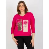 Fashion Hunters Fuchsia-printed blouse with size plus with 3/4 sleeves Cene