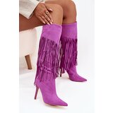 Boto Women's High Heel Boots with Fringes Purple Isalune Cene