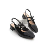 Marjin Women's Double Strap Open Back Classic Heeled Shoes Rosna Black Patent Leather