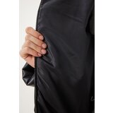  Women's Black Hooded Faux Leather Coat | shoptok.hr
