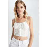 Defacto Fitted Heart Collar Strap Brode Crop Blouse cene