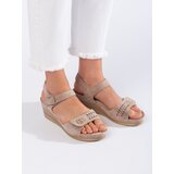 Shelvt Beige suede wedge sandals Cene
