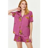 Trendyol Dark Rose Animal Patterned Viscose Shirt-Shorts Woven Pajama Set Cene